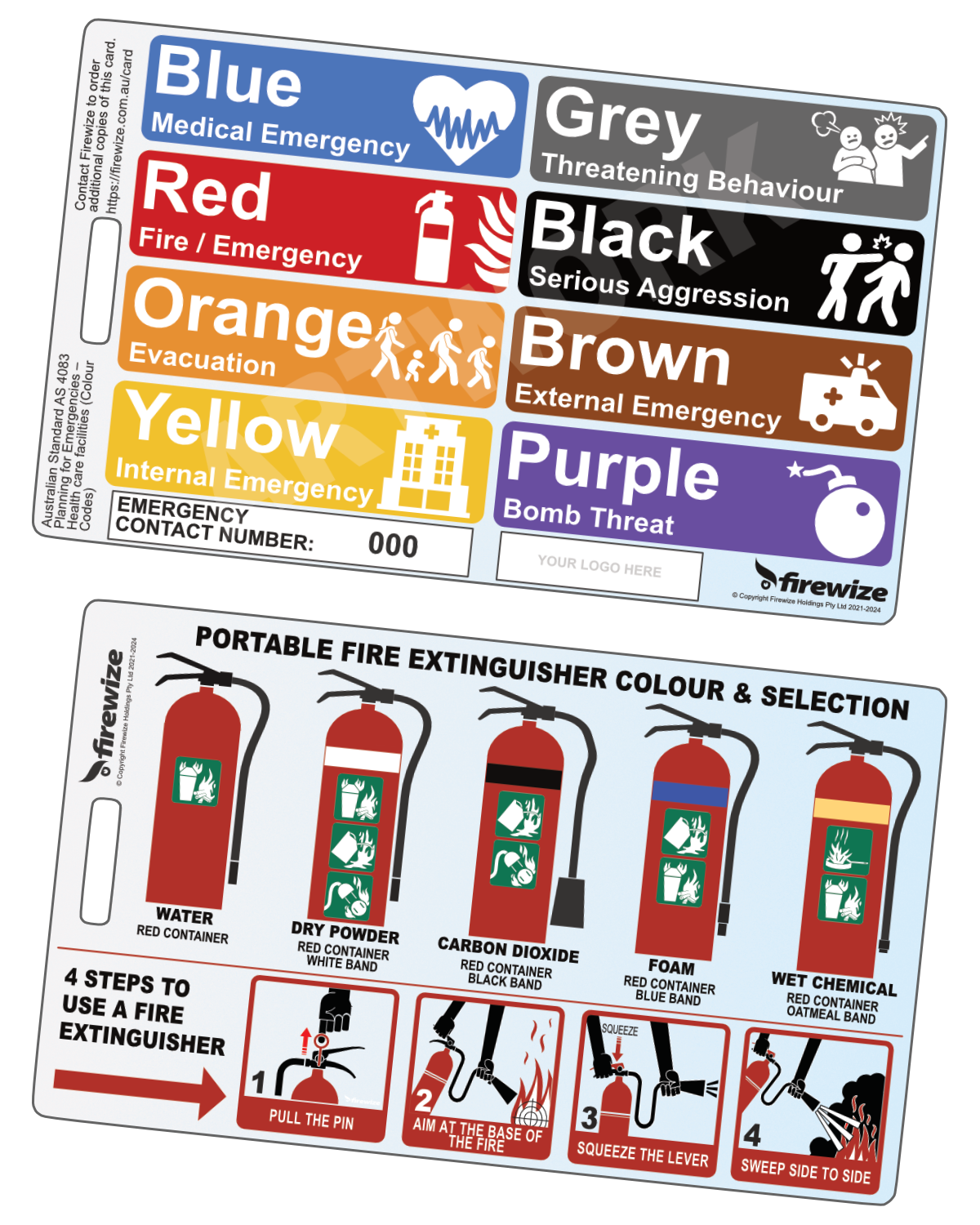 Emergency Color Code Card + Fire Extinguisher Identification