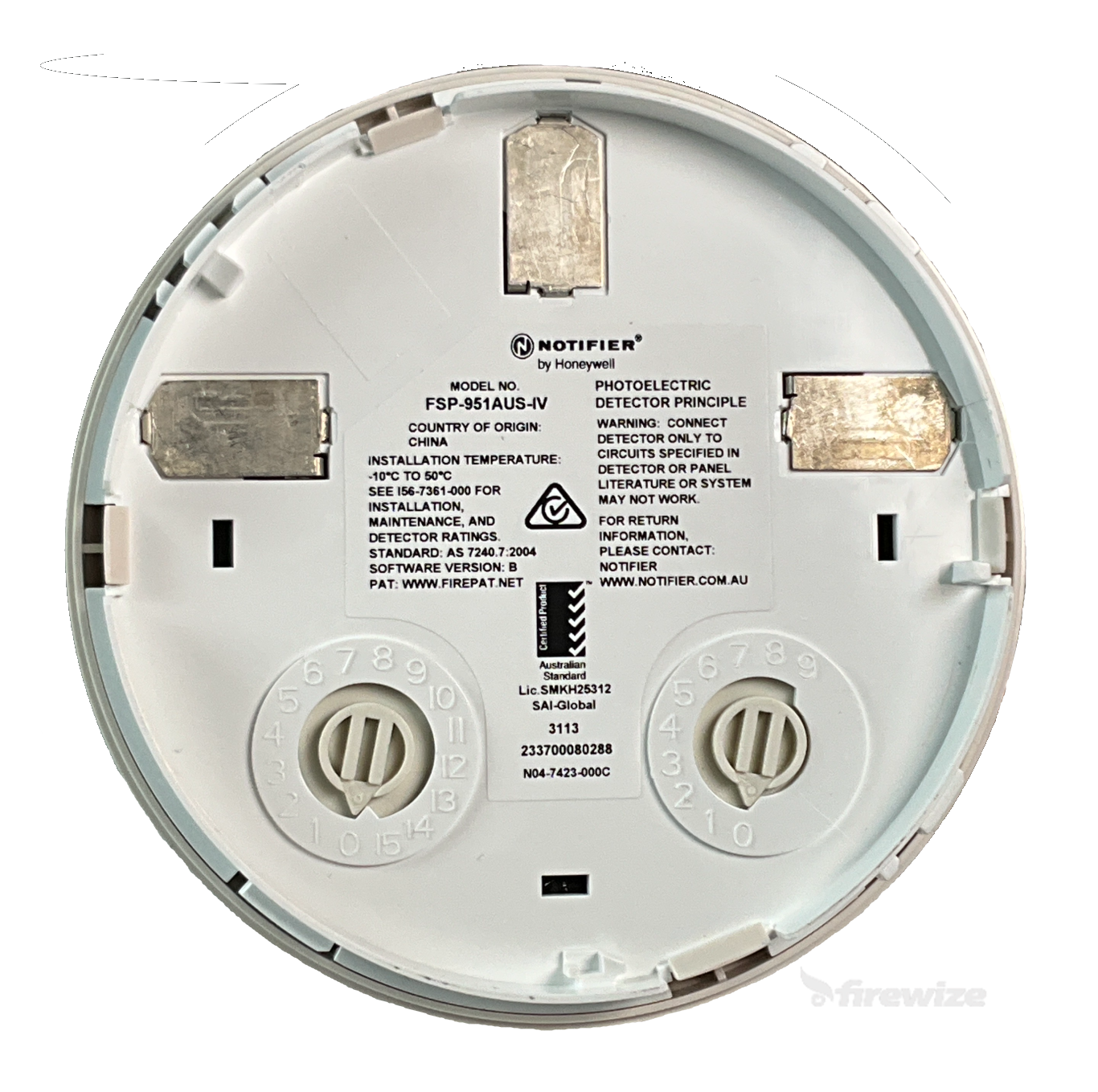 Notifier FSP-951 Rear View. 2 x Address Dials Suits existing bases.