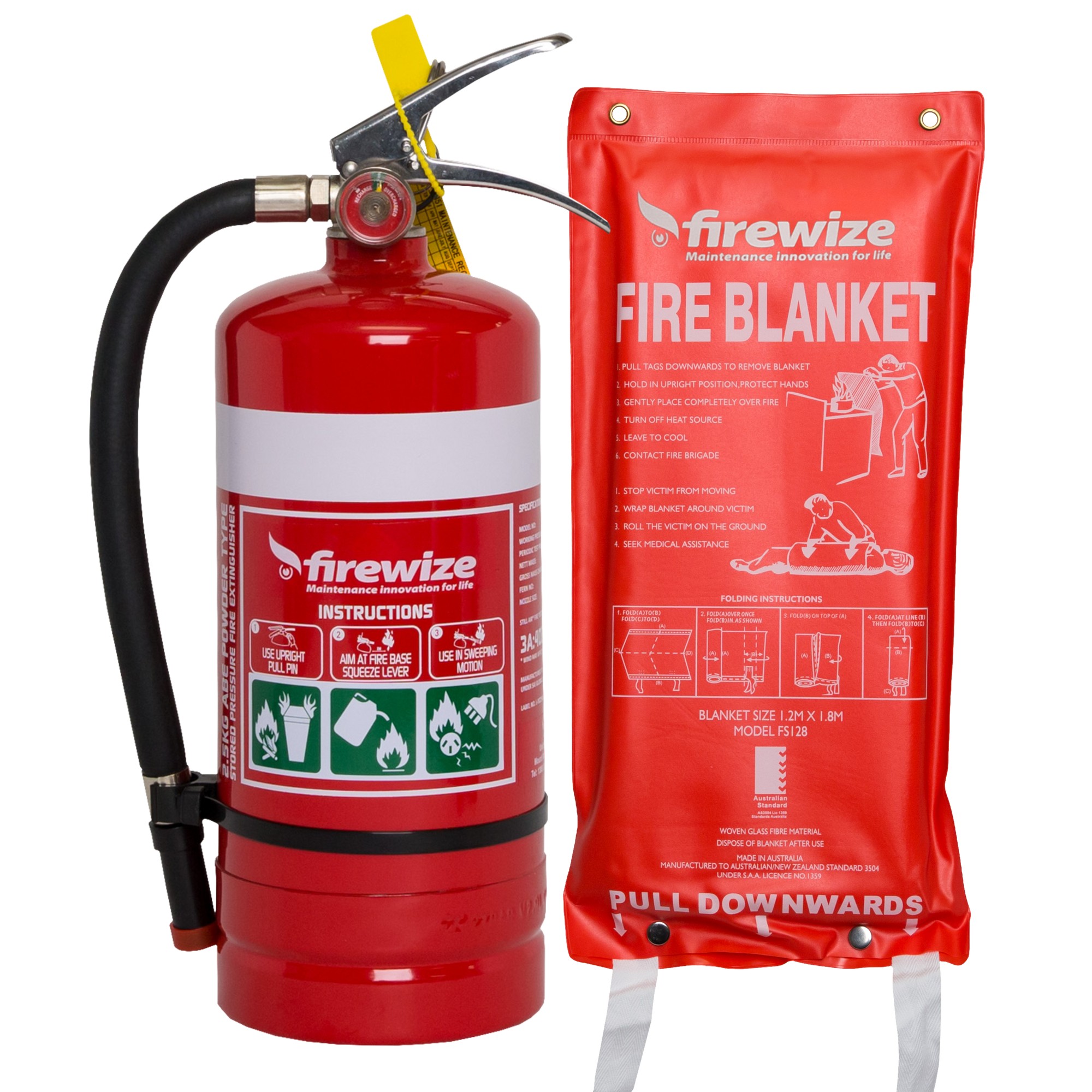 Dry Powder ABE fire extinguisher and fire blanket 1.2m x 1.8m